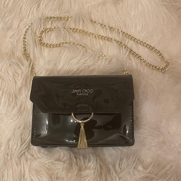 Jimmy Choo Parfums Black Crossbody Clutch | Patent, Chain Gold Tassel Limited - Picture 7 of 8